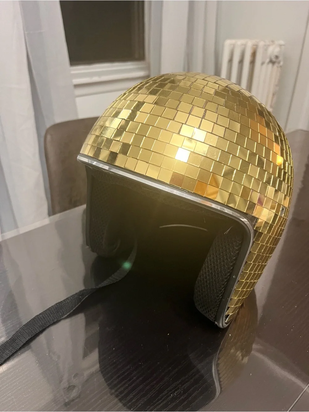 Gold Helmet with Mirrored Tile Design